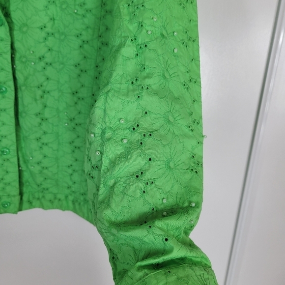 Quacker Factory Vintage Cotton Seed Pearls Eyelet Embroidered Green Jacket XL - Picture 7 of 17